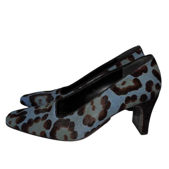Rare Vintage Fendi Blue Leopard Calf Hair Heels Pumps Size 36 Italy - Picture 8 of 14